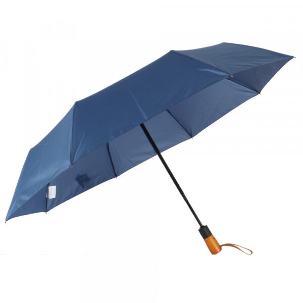 GURDA CHUVA MINI AUTOMÁTICO CABO DE MADEIRA AZUL | FAZZOLETTI