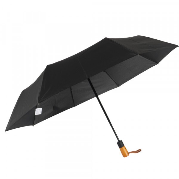 GURDA CHUVA MINI AUTOMÁTICO CABO DE MADEIRA PRETO | FAZZOLETTI